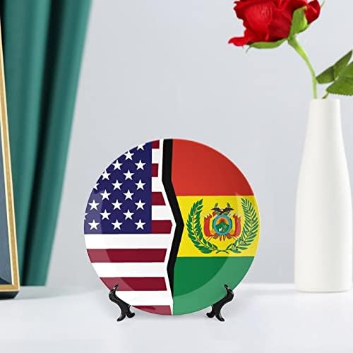 Американско и боливија знаме Декоративна чинија тркалезна керамичка чинија коска Кина плоча со приказ за свадбениот декор на забавата