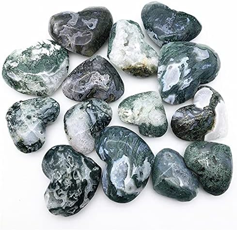 ZYM116 1pc Природно големо мов агат во форма на срце, врежан кристално срце подарок заздравување Полирани природни камења и минерали