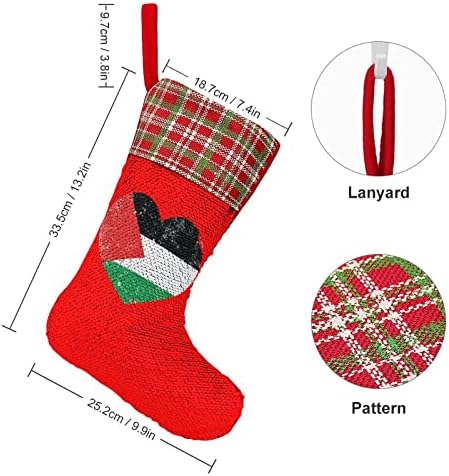 Палестина ретро срце знаме за божиќни чорапи за Божиќни празници Реверзибилна промена во боја на магичен фонд за Божиќно дрво
