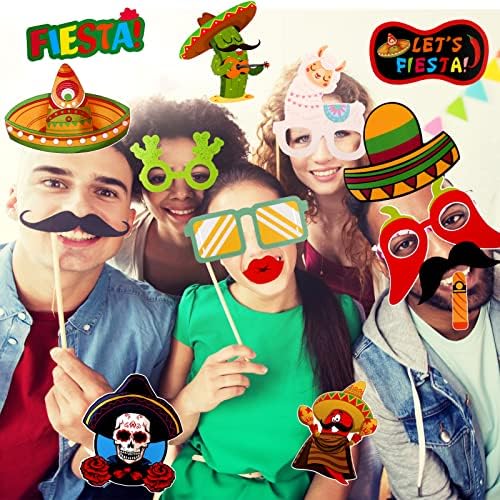 Howaf Fiesta Photo штанд реквизити, сет на украси за забави во мексикански тако, кактус, пиперки, селфи реквизити за Sombrero For Cinco de