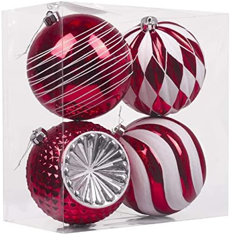 Валери Маделин Божиќни украси за топка Вредност Пакет | Традиционална црвена и бела 100CT, 4CT 150mm, 9CT 100mM, 50CT 60мм и 70CT,