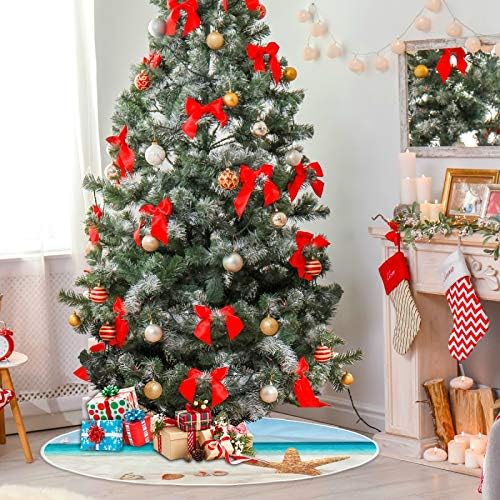 Декорација на здолниште на новогодишна елка, украс на мало мини дрво со здолниште 35,4 инчи со школки и fishвездени риби на песочна