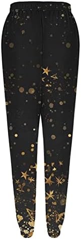 Miashui Обични панталони за жени со џебови печатени спортски панталони со панталони за облекување на панталони за жени