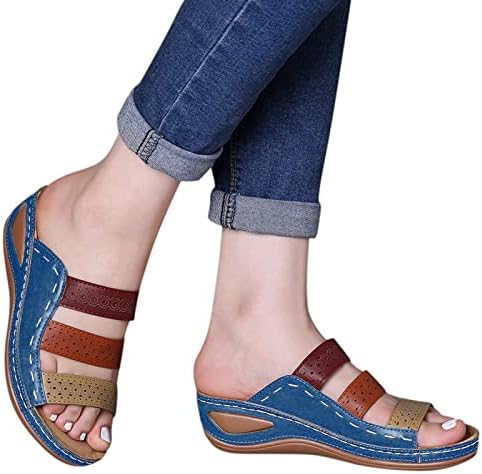 Salените во Салифун летни сандали, римски романски сандали со отворен пети ретро бохемија патент леопард сандали обични летни чевли
