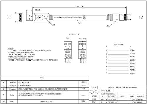 USB ДО Rj45 Конзола Превртување Кабел 12ft Суштински Додаток На Рутери/Прекинувачи За Лаптопи Во Windows, Mac, Linux