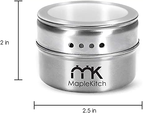 Maplekitch сет од 12 тегли со магнетски зачини - магнетски контејнери од не'рѓосувачки челик, организатори на повеќе намени за складирање, шејкер