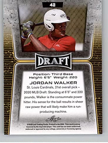 2020 LEAF DRAFT GOLD 42 Jordan Walker RC RC Dookie Card St. Louis Cardinals Официјална бејзбол картичка од компанијата Leaf во