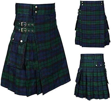 Пена куќа машка мода шкотски стил кариран контраст во боја џеб плетени здолништа за пети