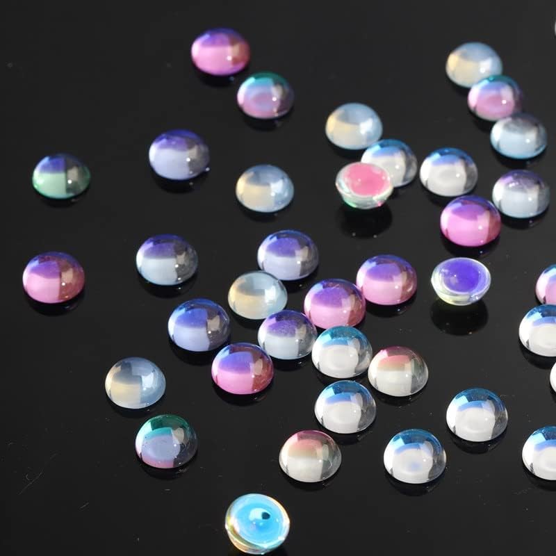 50 парчиња стакло стакло полу -тркалезни монистра на нокти 10х10мм мини шарени 3Д декорации на ноктите шарми искра нокти DIY скапоцени