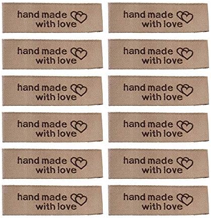 Еваго 50 парчиња рачно изработени со loveубовни ткаени етикети за шиење рачно изработени етикети за шиење со срца за блокирање на ознаки со ознаки