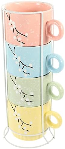 Зеродеко кафе чај чај сет стабилно кафе чаши за кафе Поставете керамички чаши со метал штанд цветни стабилни капучино еспресо чаши за млеко