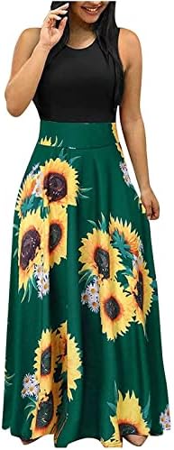 Fragarn плус големина ромпери за жени облеки, женски моден случај на обичен печатење на вратот со кратки ракави со долги фустани со голема