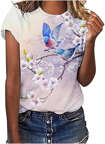 Дами маица есен летен краток ракав памучен екипаж врат птица цветни графички бренд врвен маица за тинејџери 1 час
