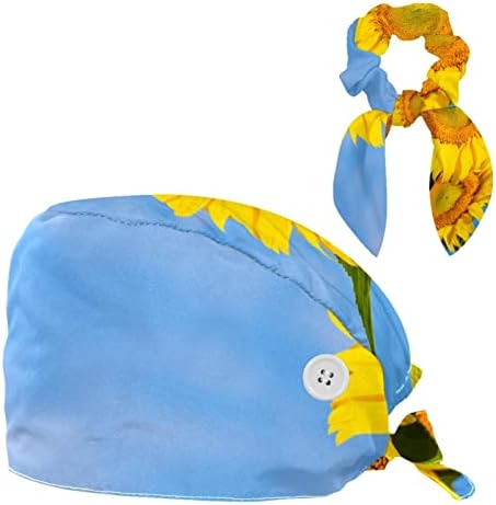 Womenенски и машки хируршко капаче со лак коса лушпа жолто сончогледово небо Работна капа со една големина