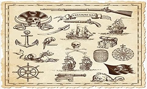 Амбесон Наутички керамички држач за четкичка за заби, пиратска мапа по должината на черепот со знамето на черепот, компас,