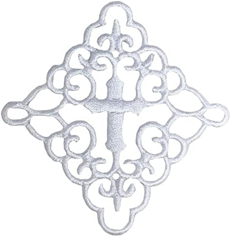 Белиот крст извезена апликација за лепенка - Флеур де Лис, Исус, Христијанска значка 3 “ - Ironелезо на / шие на закрпи за облека, јакни, панталони, ранци, фустан, капи, ка