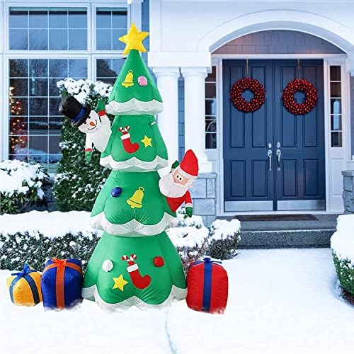 7ft Божиќно надувување на надувување, LED осветли гигантски божиќни украси со 3 завиткани кутии за подароци, снежни луѓе и Дедо Мраз