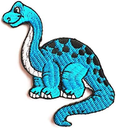 Сина долга врат диносаурус Светски животински лепенка цртани деца деца за лепенка торба торба маица фармерки велосипедистички значки Апликација