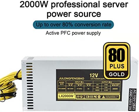 Набавка за напојување со рударство 2000W, 110V-264V BTC 2U модуларна рударска моќност со единечен канал, PC POWER PSU за 8 графички процесор