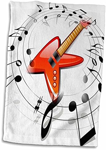 3Д роза слика на црвена гитара со црни кружни ноти за рака, 15 x 22