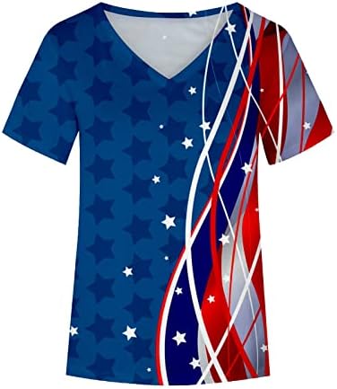 Женски V Вратот Памук Американско Знаме Ѕвезда Графички Бранч Блуза Маица За Дами Summer Лето Д7 Д7