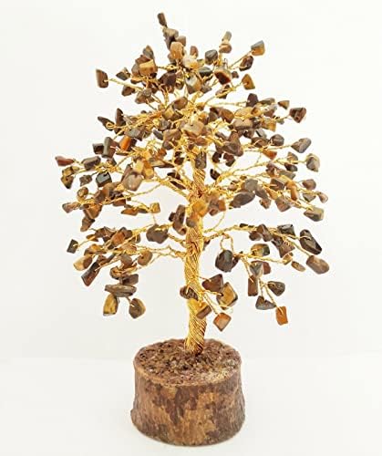 Nirdesh Исцелување кристално дрво Тигар Око Чакра дрво на живот Бонсаи пари дрво златна жица дрвена база Реики кристални подароци украси Позитивно