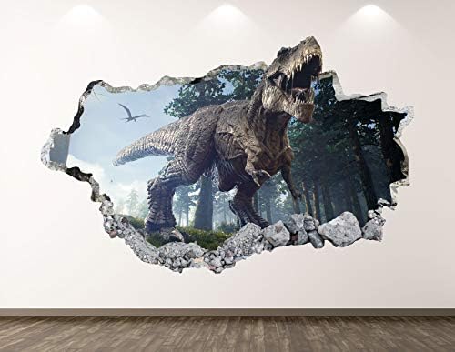 West West Mountain Dinosaur Wall Decal Art Decor 3D Smashed Wild T-Rex Prister Prester Kids Room Mural Mural Custom Подарок BL176