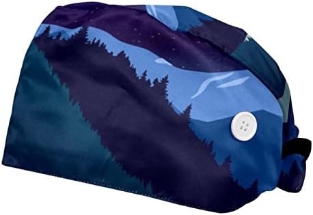 2 пакувања прилагодлива работна капа со копчиња Волк завивајќи на Месечината хирург капачиња за џемпери за џемпери за жени и мажи