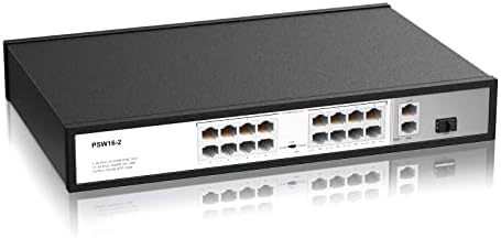 Real HD 16 Port POE Switch, 16 POE+ 100Mbps порти со 2 порти за етернет на Gigabit Uplink, 1 SFP, нерешени приклучоци и игра, секоја