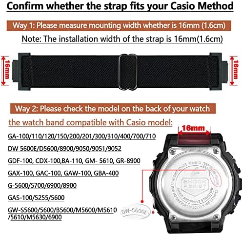Sunnyson 2 Пакет Еластични Најлонски Часовници За Casio G-SHOCK DW-5600/8900/GWM5610, Еластични Меки Прилагодливи Заменски Ленти За Casio