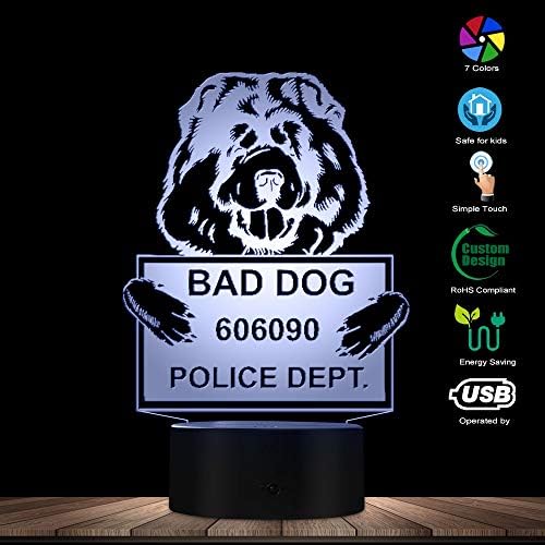 Geeky Days Смешно Chow Chow Dog 3D Оптичка илузија светло Персонализирајте го името на кучињата лого USB батерија за кревети за