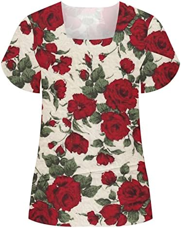 Пролетни и летни кошули за жени обични врвови за стенд-ап печатење со јаки за кратки ракави за кратки ракави врвови