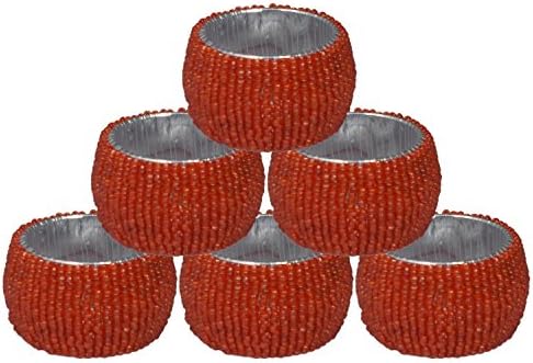 Тркалезен портокал со монистра индиски рачно изработен декоративен сет од 6 држач за прстени од салфетка - 1,5 инч