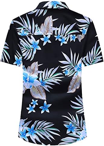 Машки хавајски цветни кошули Мажите печатени со копче Алоха Копче надолу, тенок фит фустан кошула Тропски празнични кошули на плажа