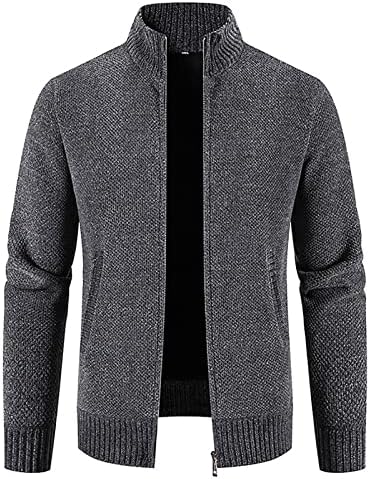 Badhub Mens Full Zip Cardigan Stand Stand Cooke Cancual Slim Fit Ribbed Cable плетено лесен руно топло трикотажа јакна