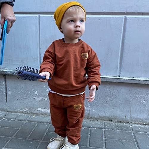 Izyjoy Toddler Бебе девојче момче мечка облека со долги ракави џемперки Топ панталони со џебно дете за пад на облека
