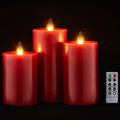 Cozierglow Flamless столб свеќи кои трепкаат со далечински тајмер, 3D подвижни свеќи од пламен до 1100 часа, сет од 3, D3 инчи x H4,