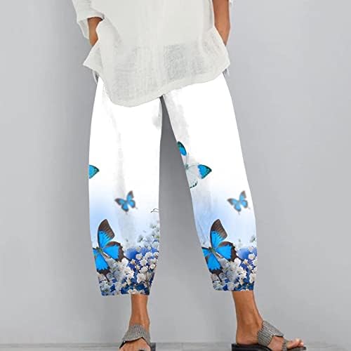 Miashui плус големина женска облека, жени градиент, цветни печати лабава еластична памучна џеб, исечени панталони само да бидат