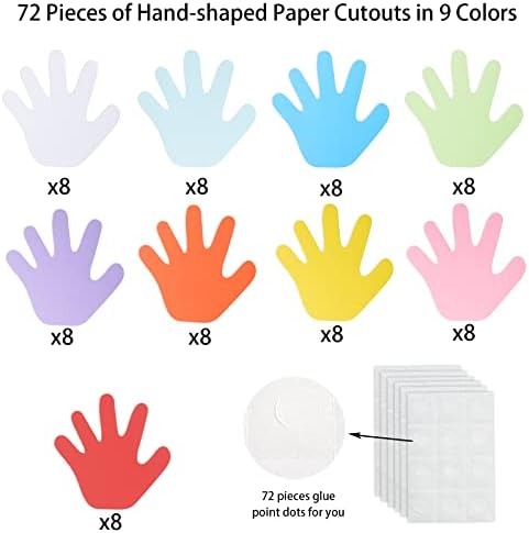 72 парчиња исечоци на раката за хартија за хартија за разновидност на раката Избрани во форма на рачно отпечатоци од обликот на облици, празно