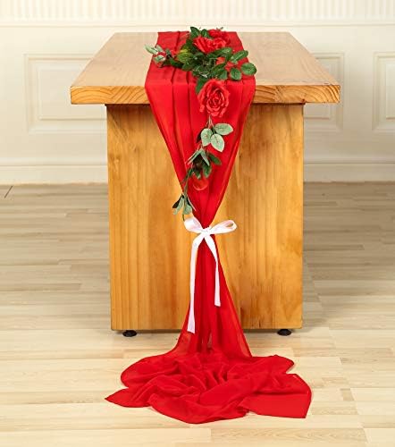 Шервеј 27 x 168 инчи Црвен свадба Шифон Тркач на маса, екстра долга 14 -та мека полу -чиста табела со преклопување на масата, рустикален свадба