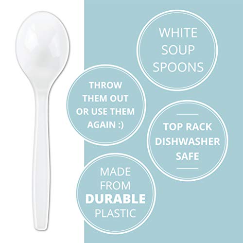 Пластика за Еднократна Употреба Бела Пластика Супа Лажици Тешка Категорија Прибор Пакет од 50 Брои