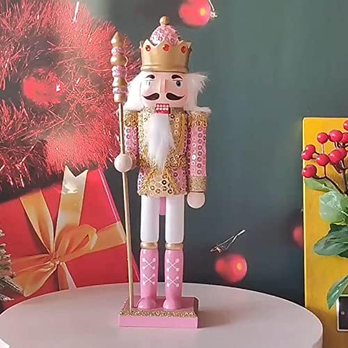 Божиќен оревчекер Вуд Пинк Кинг Кинг Оревокркер војник украс 30 см дрвен модел материјал за подарок за забава за книги за книги за дома