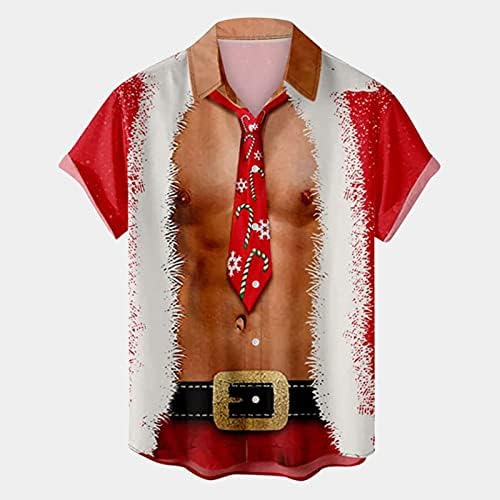 ZDDO Божиќно копче за мажи надолу со кошули Краток ракав Смешен Божиќ Дедо Мраз Хавајски кошула за забава графички куглани кошули