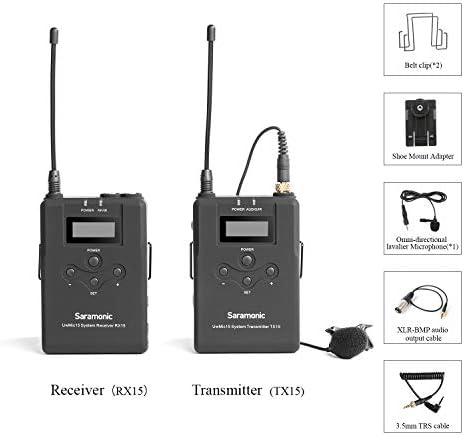 Saramonic UHF Dual Lavalier безжичен микрофон систем со Todypack Transmiter, преносен приемник за DSLR камери и камкордери