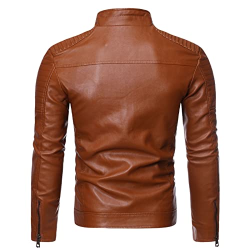 Maiyifu-Gj Машка кожена кожа јагнински велосипедидни јакна стојат јака, кожни јакни со лесна гроздобер мотоцикл надвор од облеката