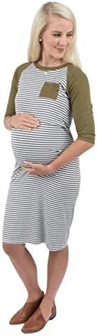 Подкриен мама женски миди породилен фустан, дизајниран за медицинска сестра, доење со пристап до една рака, 3/4 ракав