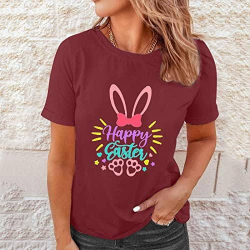 Велигденски кошули женски среќни велигденски маички смешни зајаче маица со тркалезен врат кратки ракави врвови лабави фит блузи