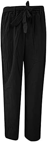 Rbculf sweatpant за жени цврста боја памучна постелнина чипка нагоре панталона плус големина лабава обични панталони со целосна должина