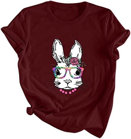 Кошула за зајаче очила за жени девојки симпатични графички маички лабави обични кружни врат кратки ракави за празници маици маици