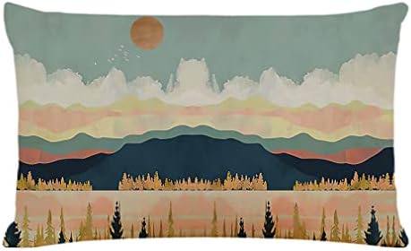 Филмен Бохо од средината на планината природа, прекриени перници за пејзаж ， 12 x 20 инчи модерна апстрактна декорација на домови природа